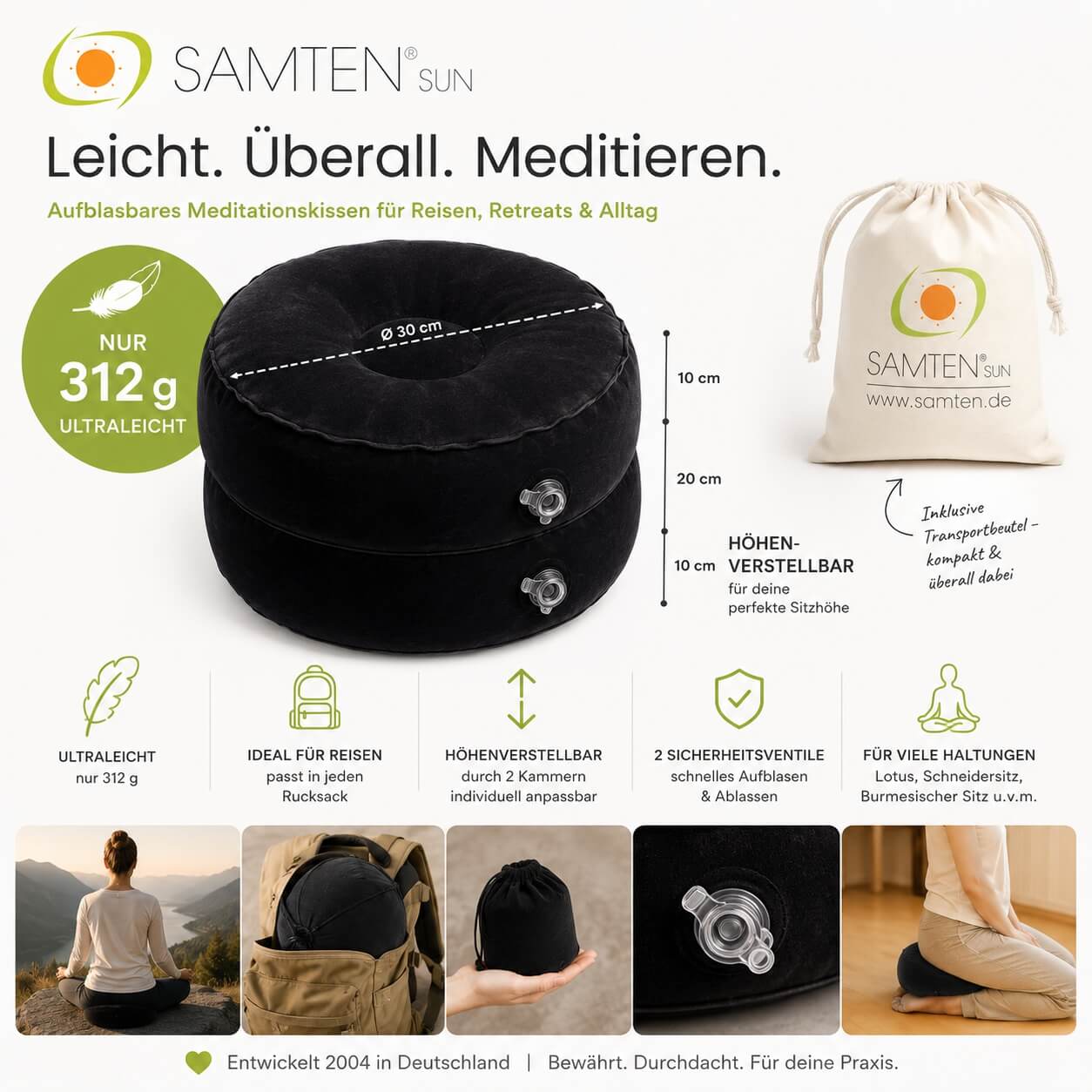 SAMTEN SUN — Das erste aufblasbare Meditationskissen der Welt